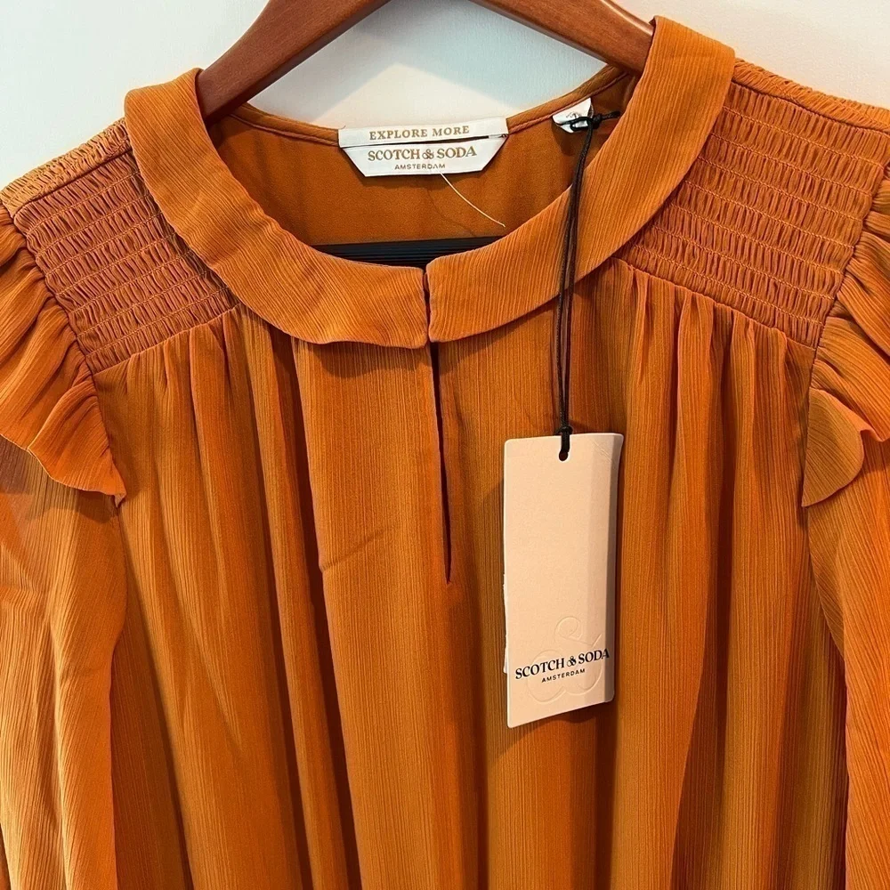 Scotch & Soda Smocked Mini Dress in Pumpkin Spice